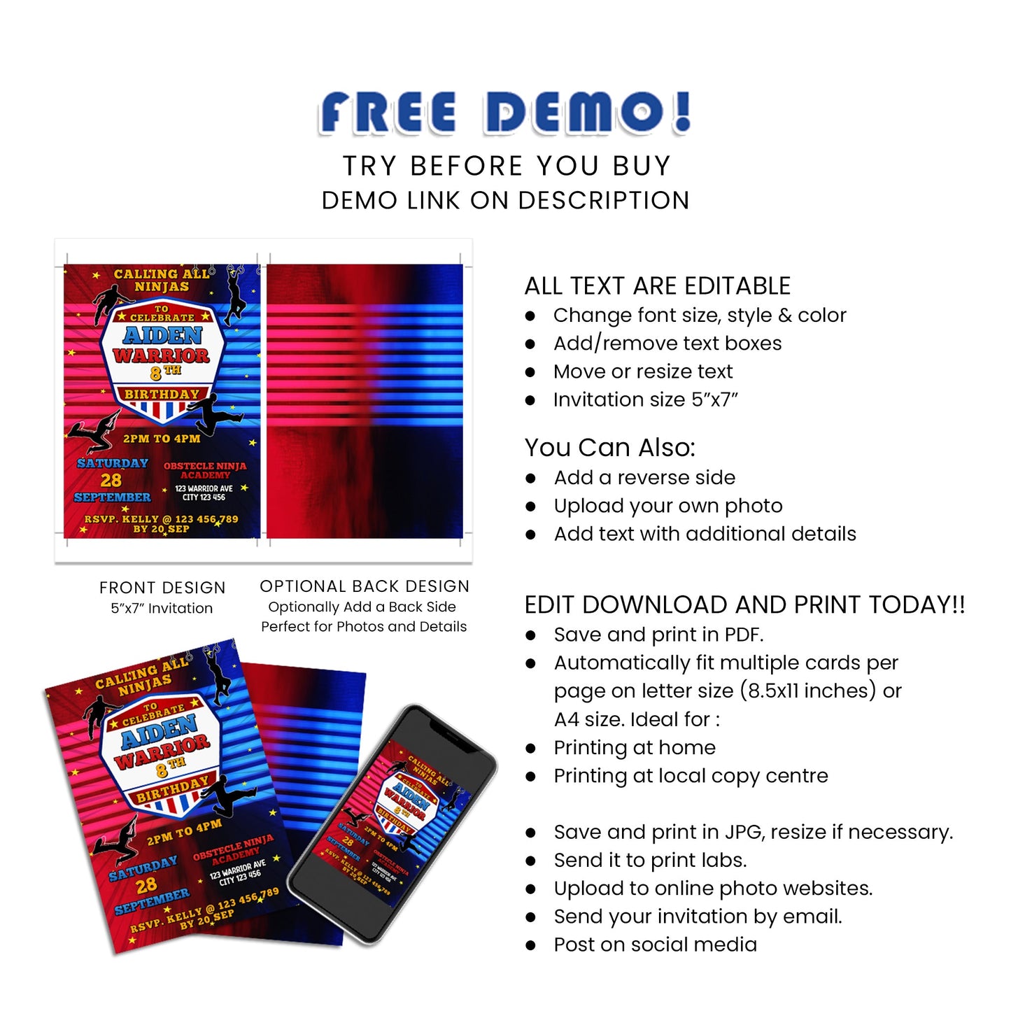 Ninja Warrior - Make Your Invitations Stand Out, Impress Your Guests with Our Personalized Birthday Card Invitations