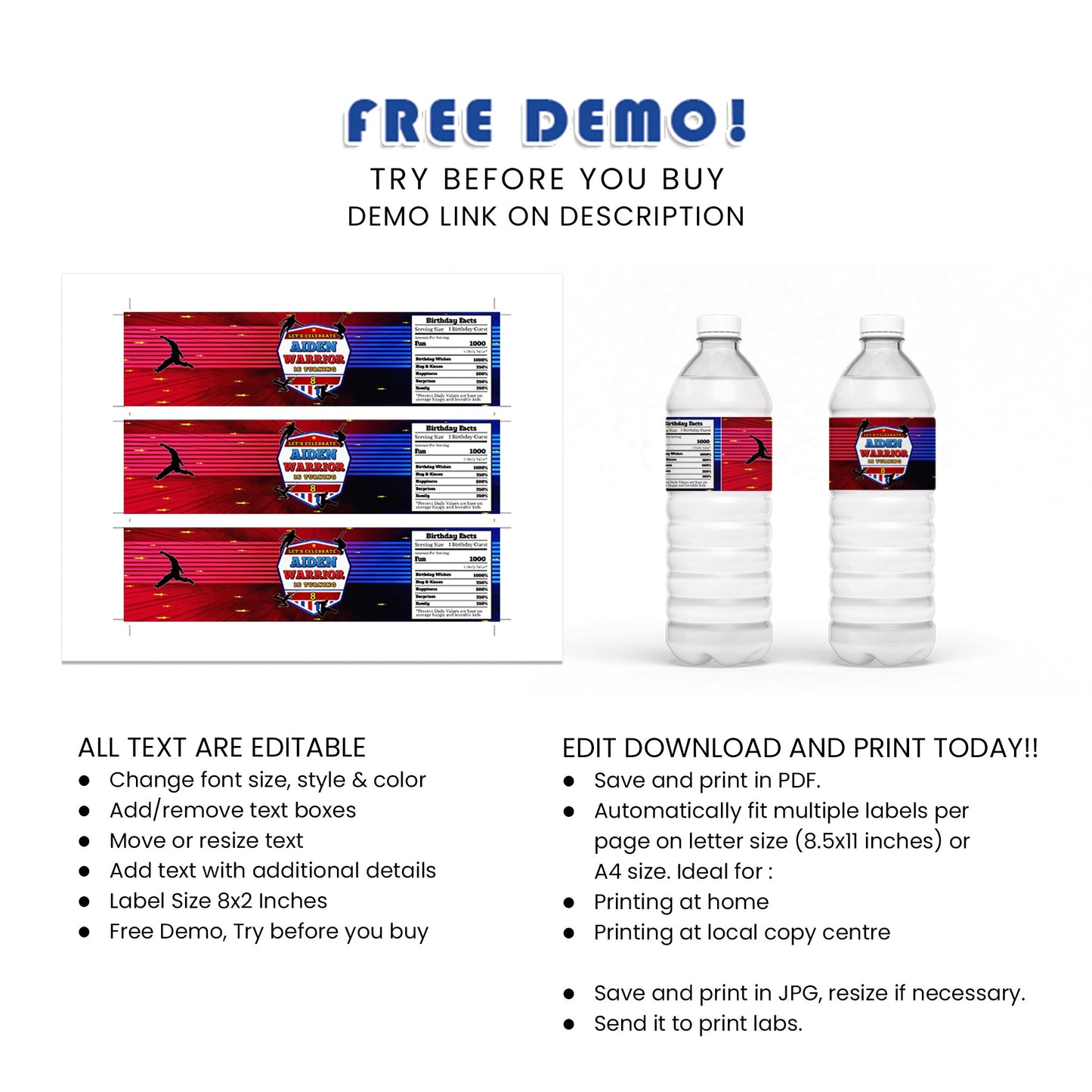 Ninja Warrior - Keep Your Guests Hydrated in Style, Add a Personal Touch with Our Water Bottle Label