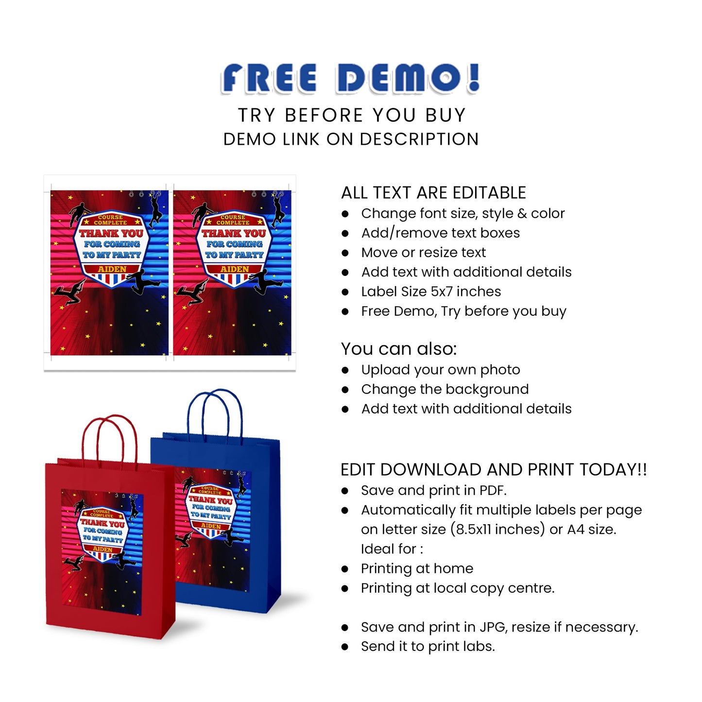 Ninja Warrior - Make Your Gifts Stand Out, Impress Your Guests with Our Gift Bag Label