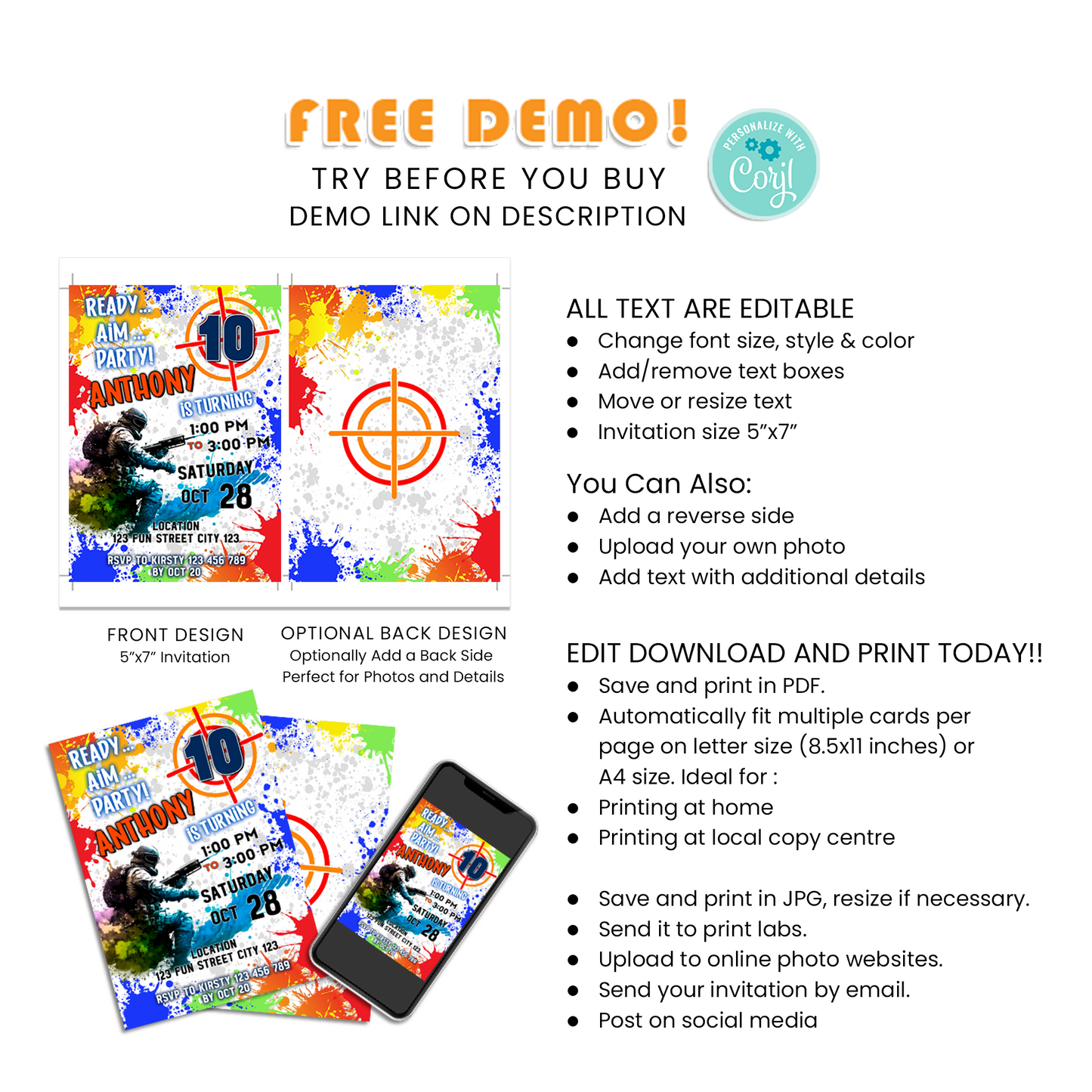 Personalized Birthday Card Invitations for Paint Ball Games, Make Your Invitations Stand Out