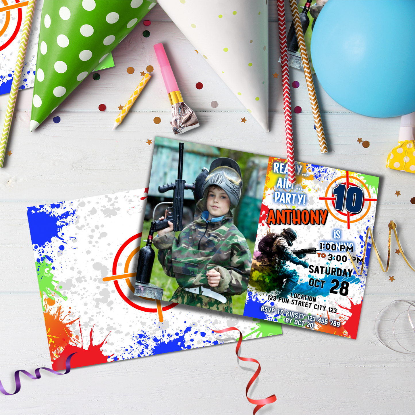 Paint Ball Birthday Decorations, Air Softgun Party Supplies, Call of duty Themed, Gun War Digital Template, Editable Paintball Image SVG PNG