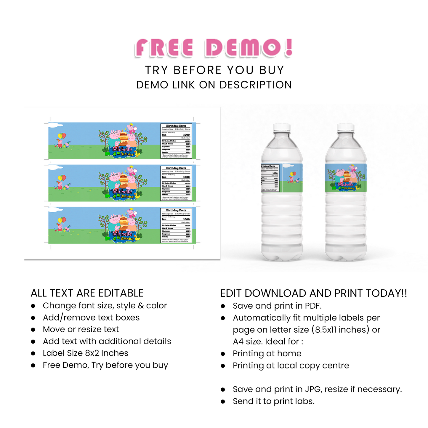 Peppa Pig Water Bottle Label : Hydrate in Style