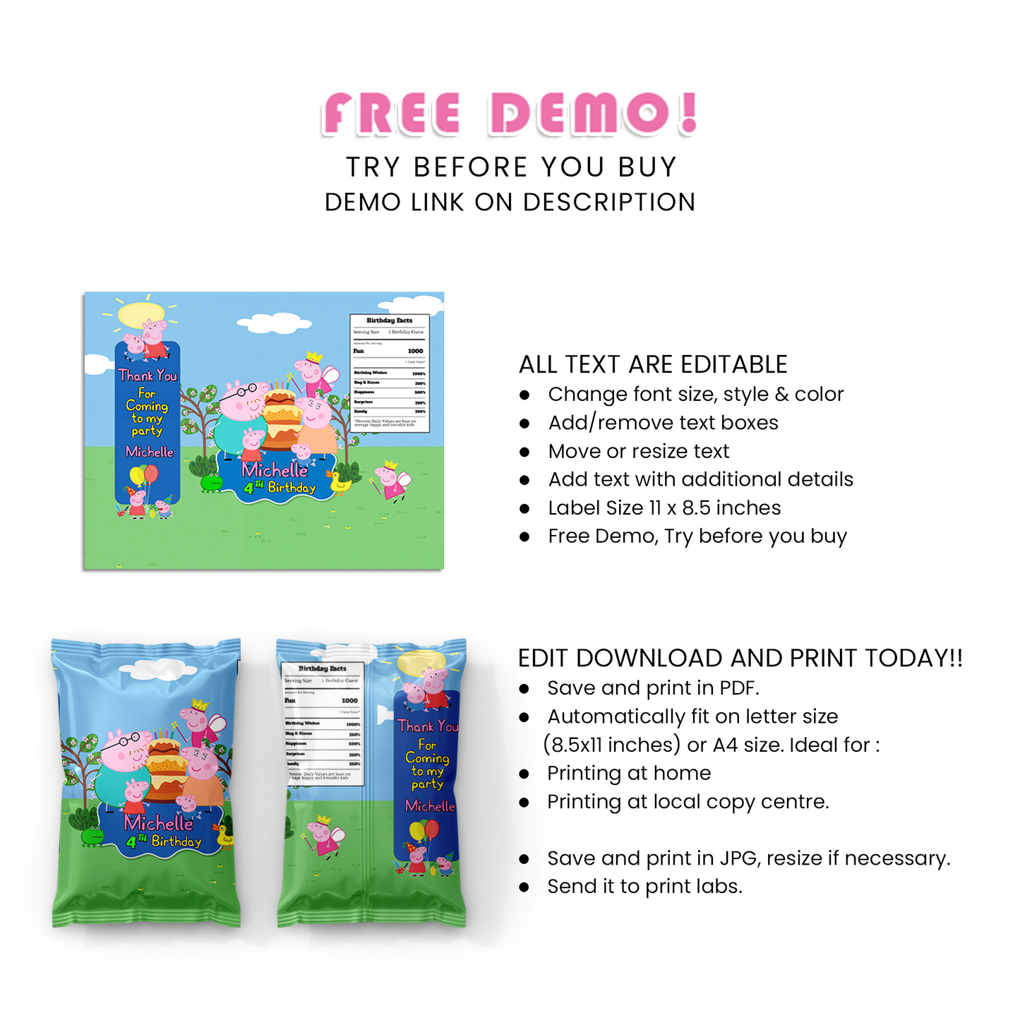 Peppa Pig Chips Bag Label : Add Crunch to Your Party