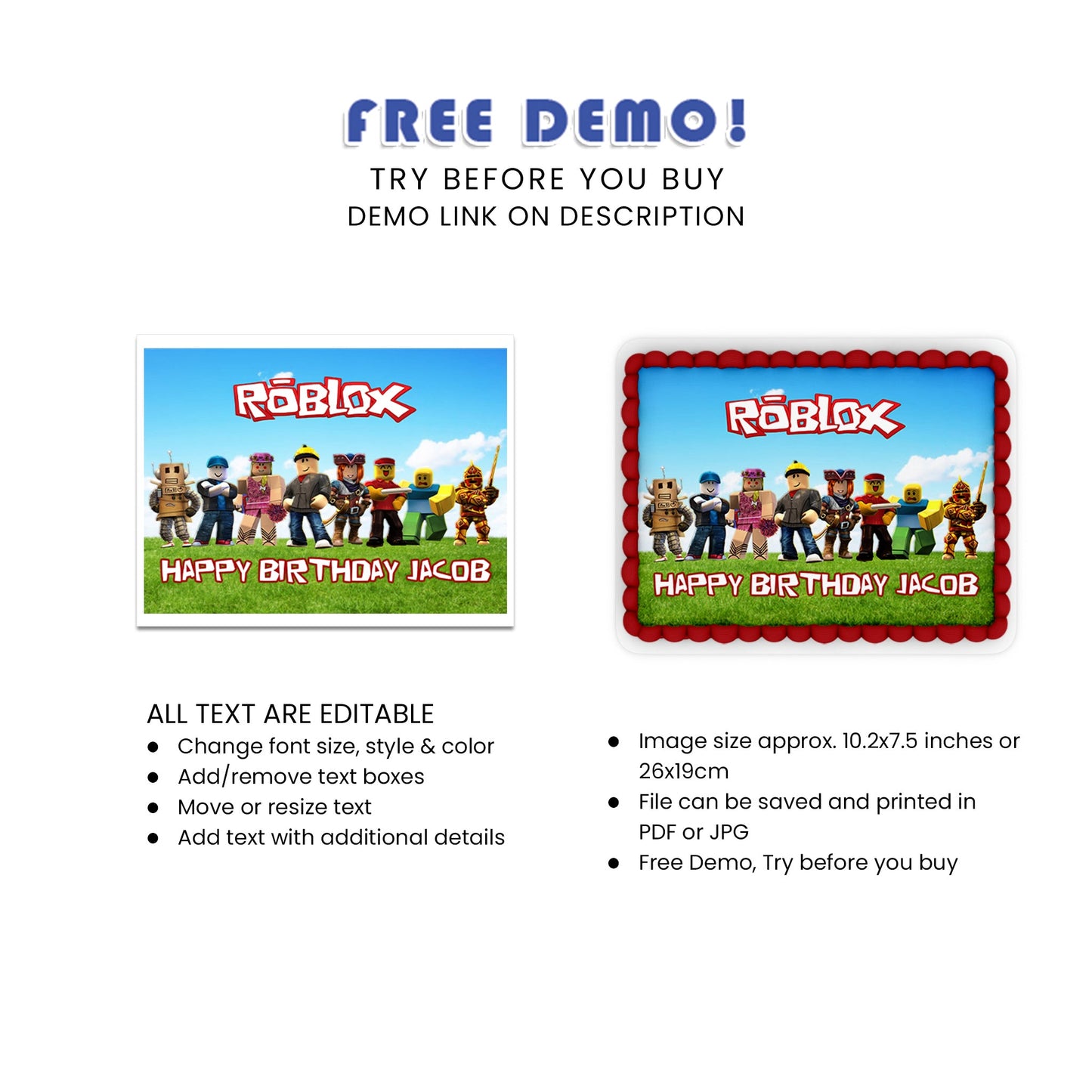 Rectangle Roblox Personalized Cake Images - Make Your Party Memorable