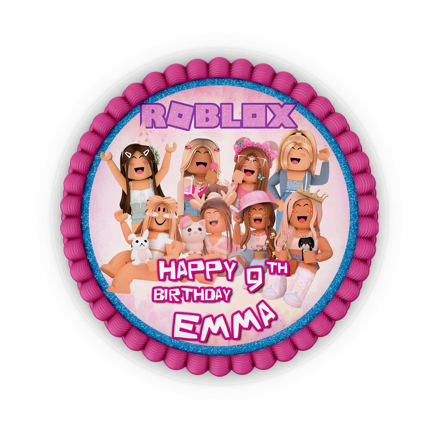 Round shaped Roblox personalized cake images