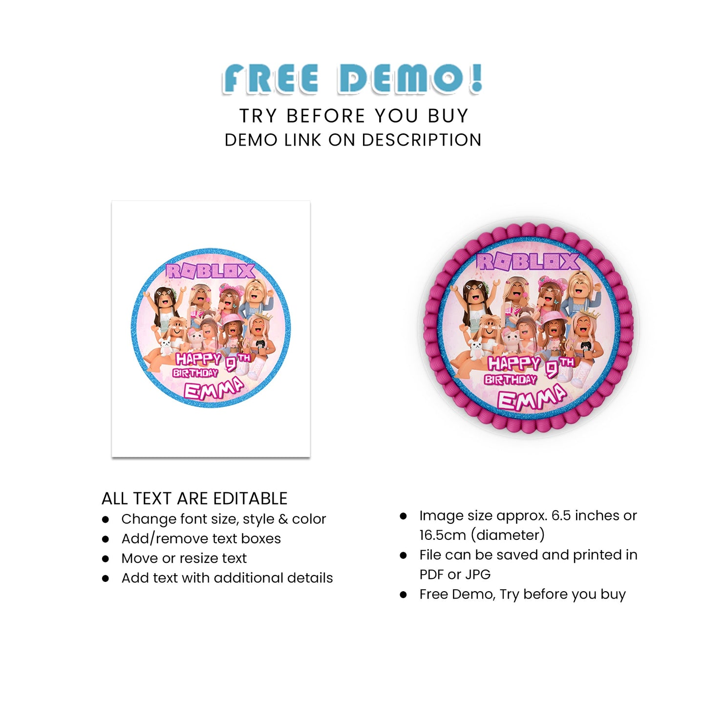 Round Roblox Personalized Cake Images - Add Fun to Your Celebration