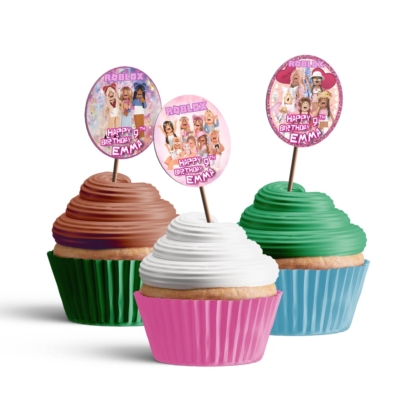 Roblox themed personalized cupcakes toppers