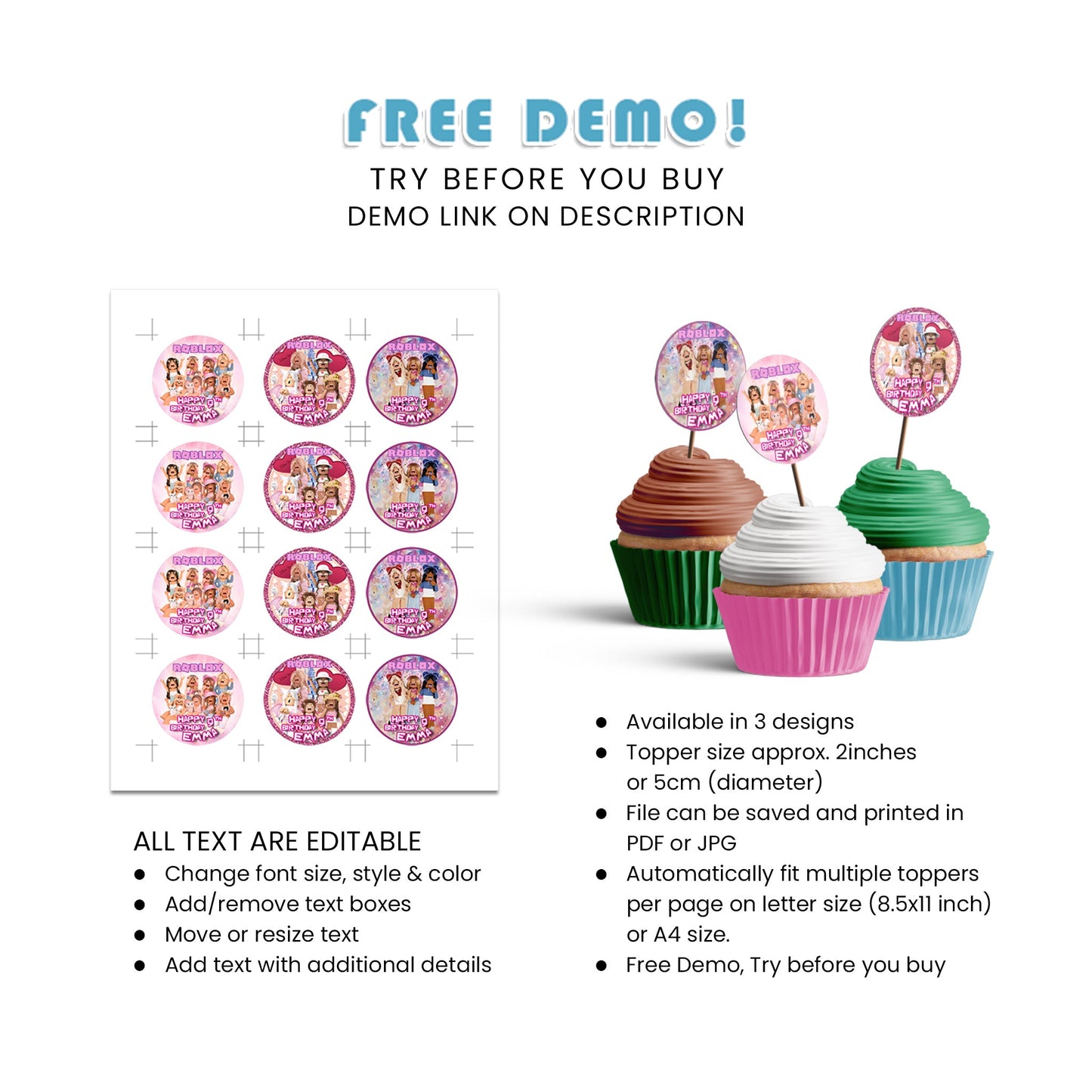 Roblox Personalized Cupcakes Toppers - Sweet Touch for Your Party