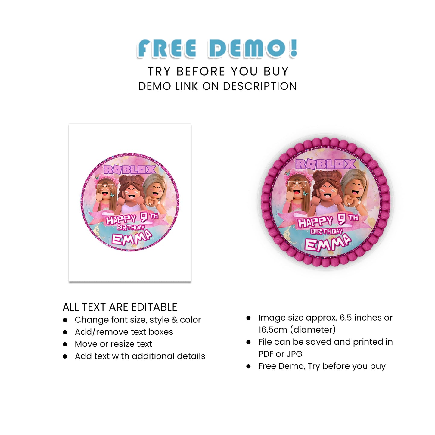 Round Roblox Personalized Cake Images - Add Fun to Your Celebration