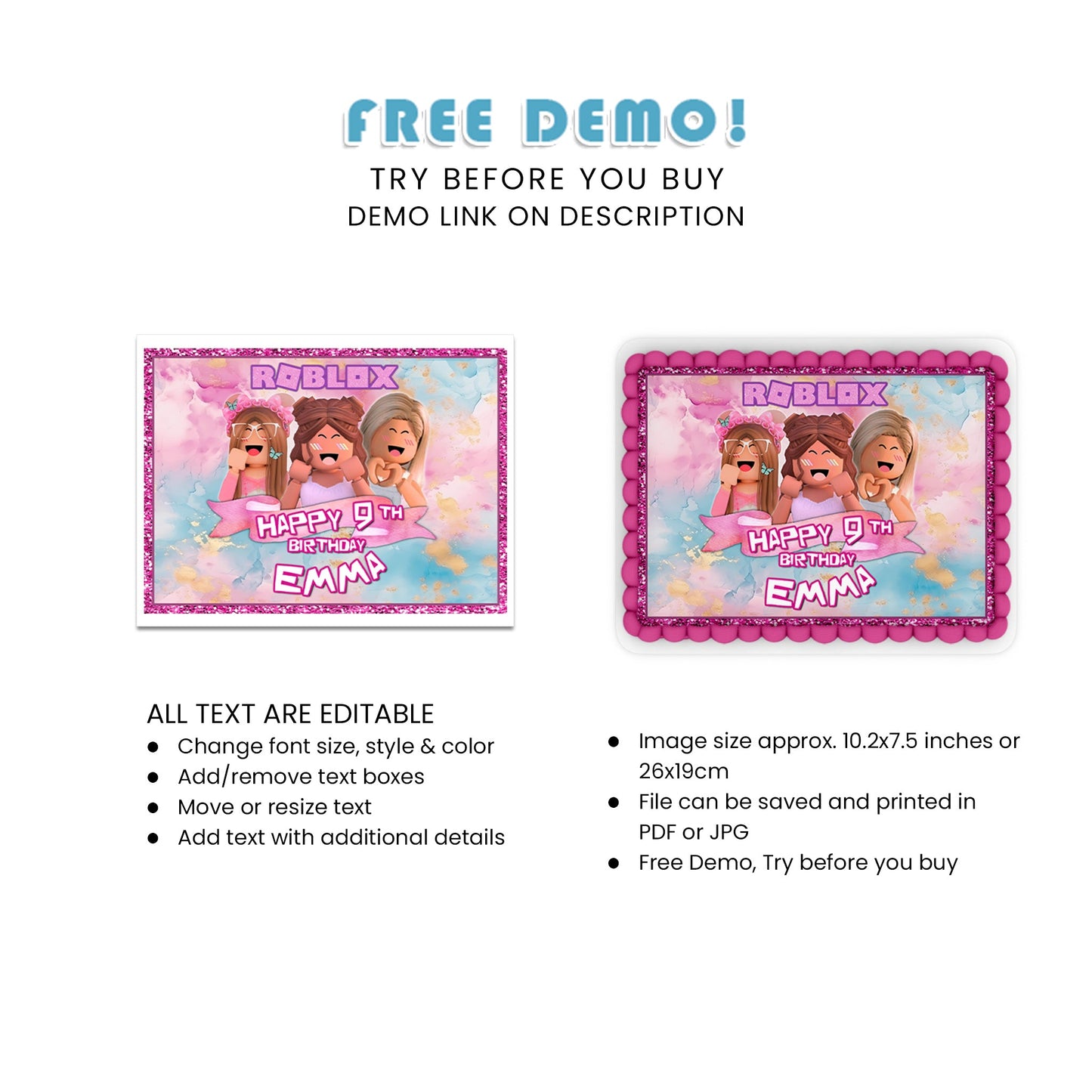 Rectangle Roblox Personalized Cake Images - Make Your Party Memorable