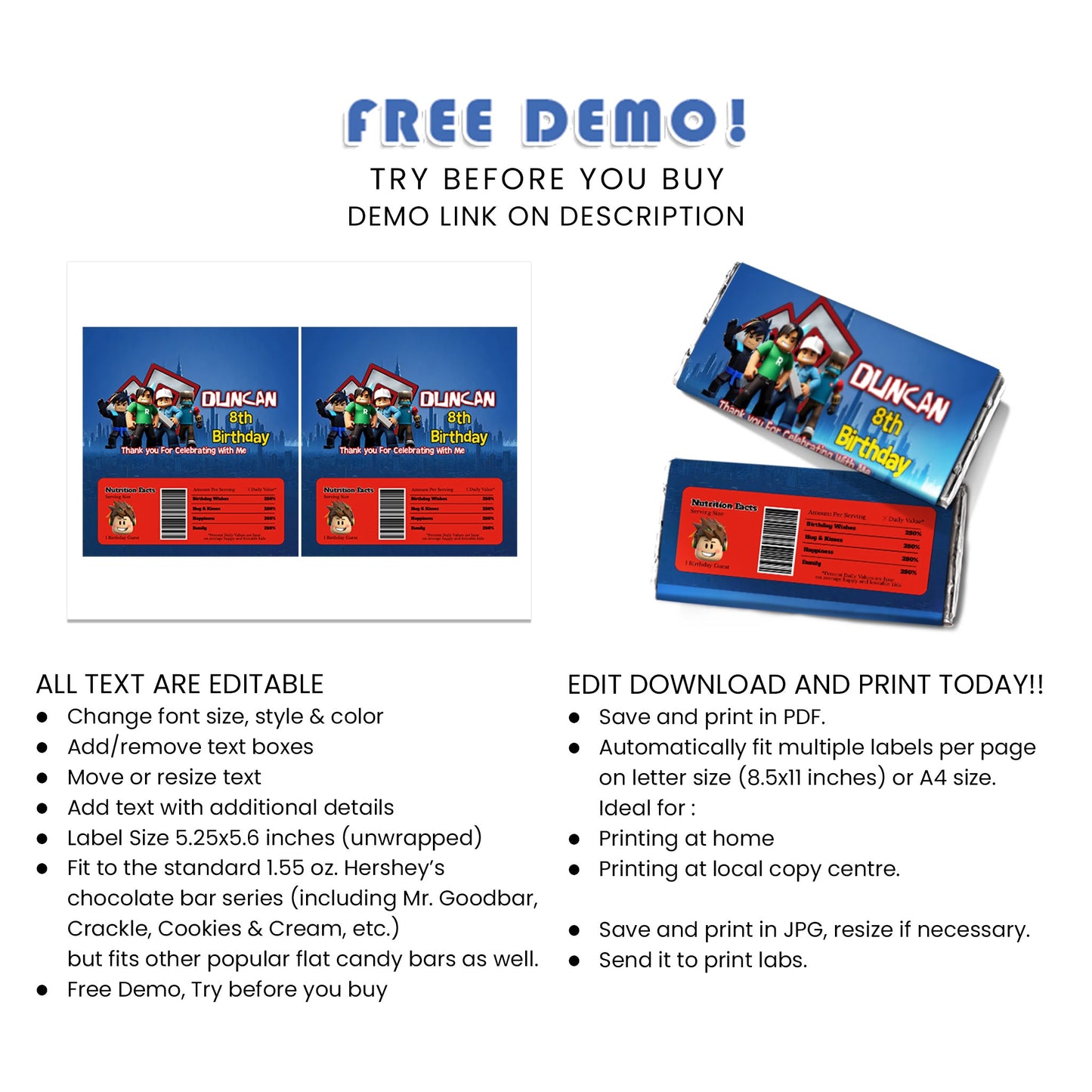 Make Your Chocolates Extra Special with Our Roblox Themed Labels