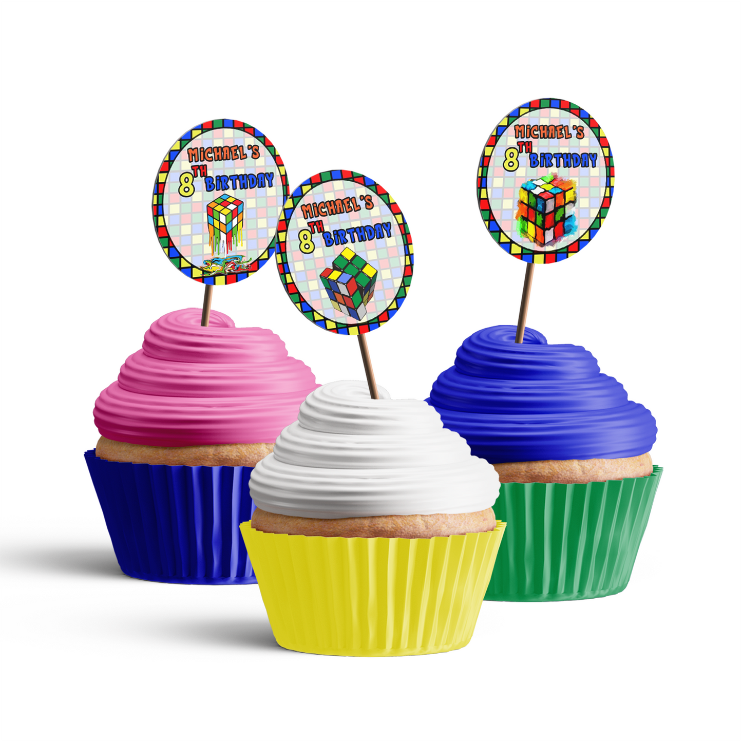 Personalized Cupcakes Toppers for Rubiks, Rubik Cube