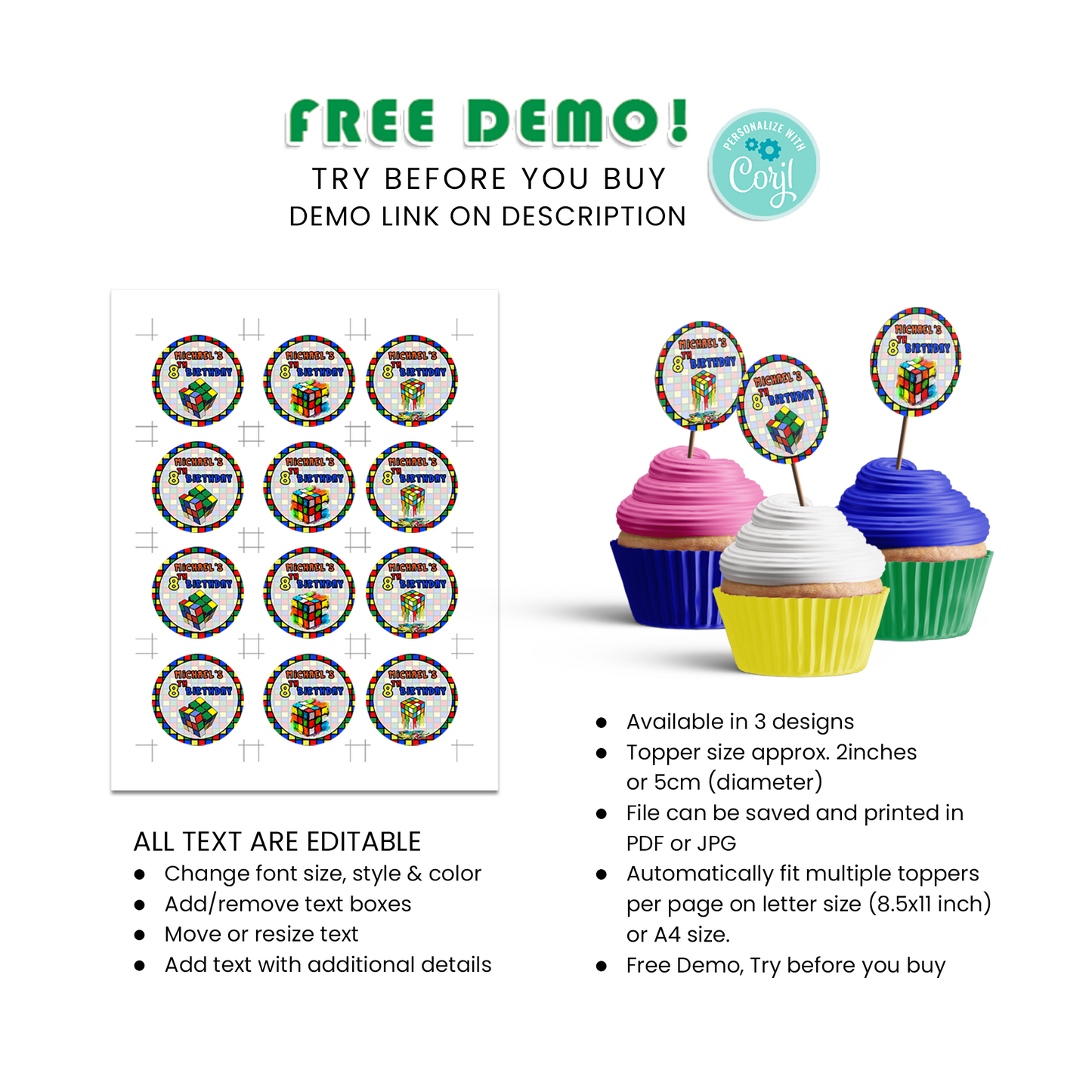 Rubiks Birthday Decorations, Rubik Cube Party Supplies, Cube Games Themed, Rubik Digital Template, Editable Rubik's Image SVG PNG