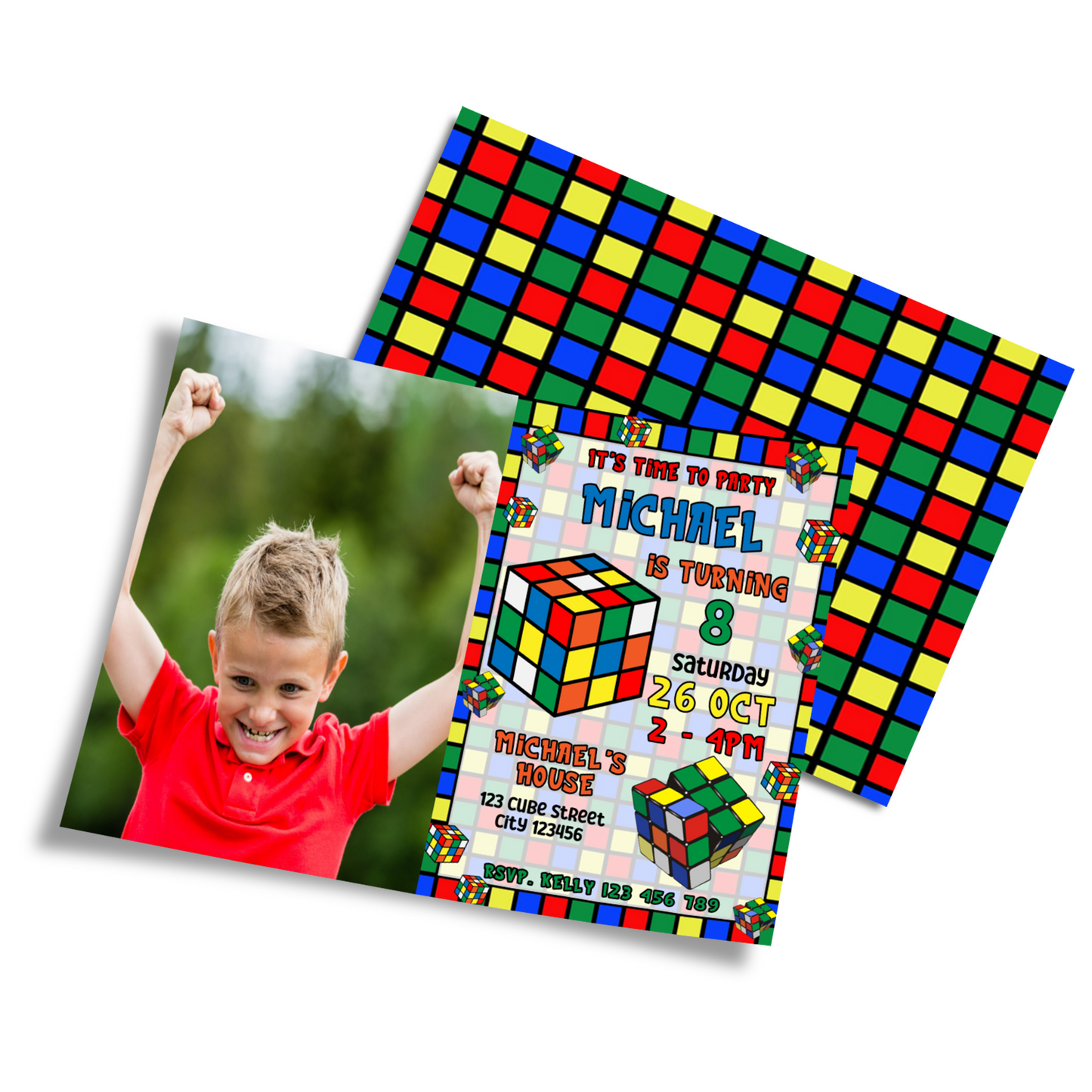 Personalized Photo Card Invitations for Rubiks, Rubik Cube