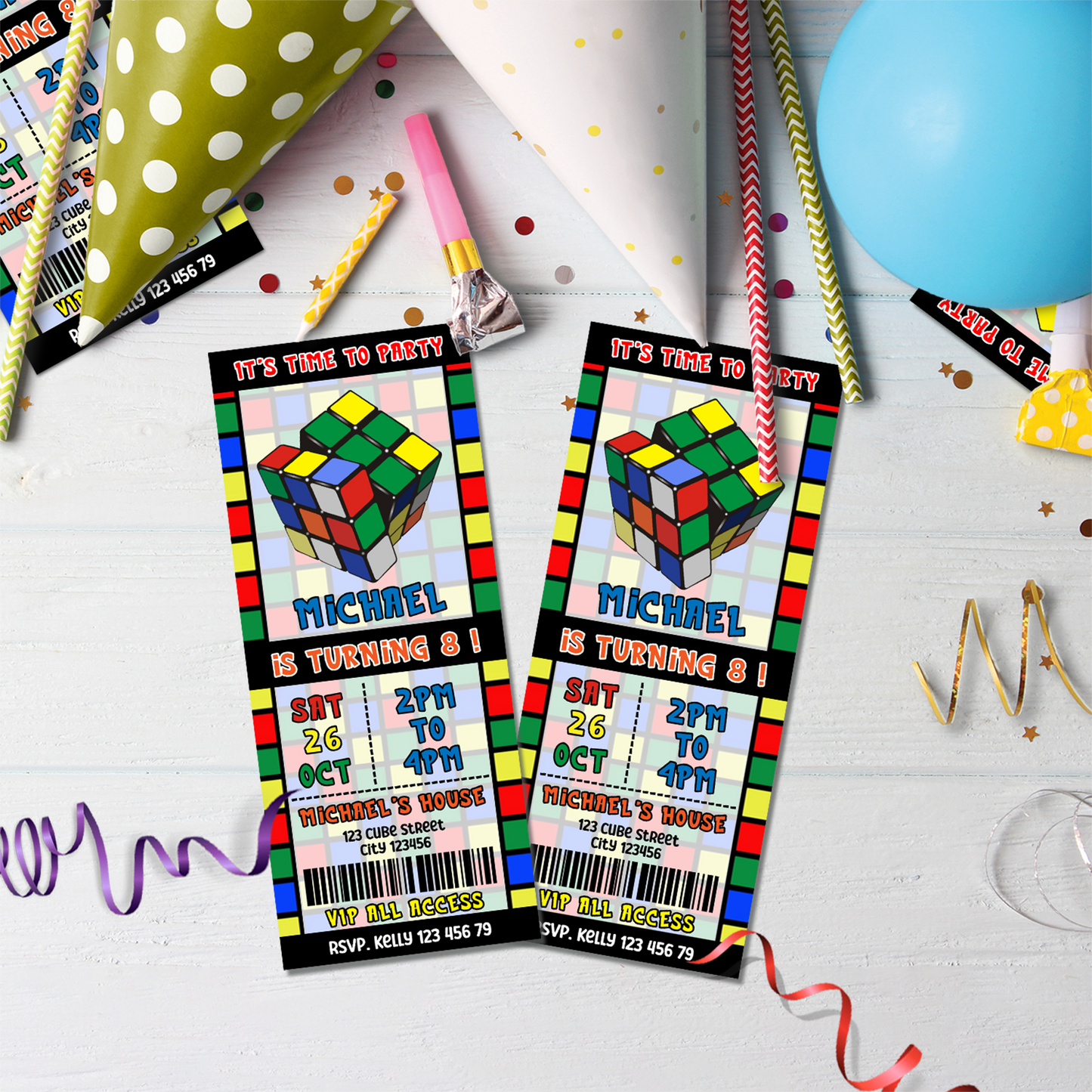 Rubiks Birthday Decorations, Rubik Cube Party Supplies, Cube Games Themed, Rubik Digital Template, Editable Rubik's Image SVG PNG