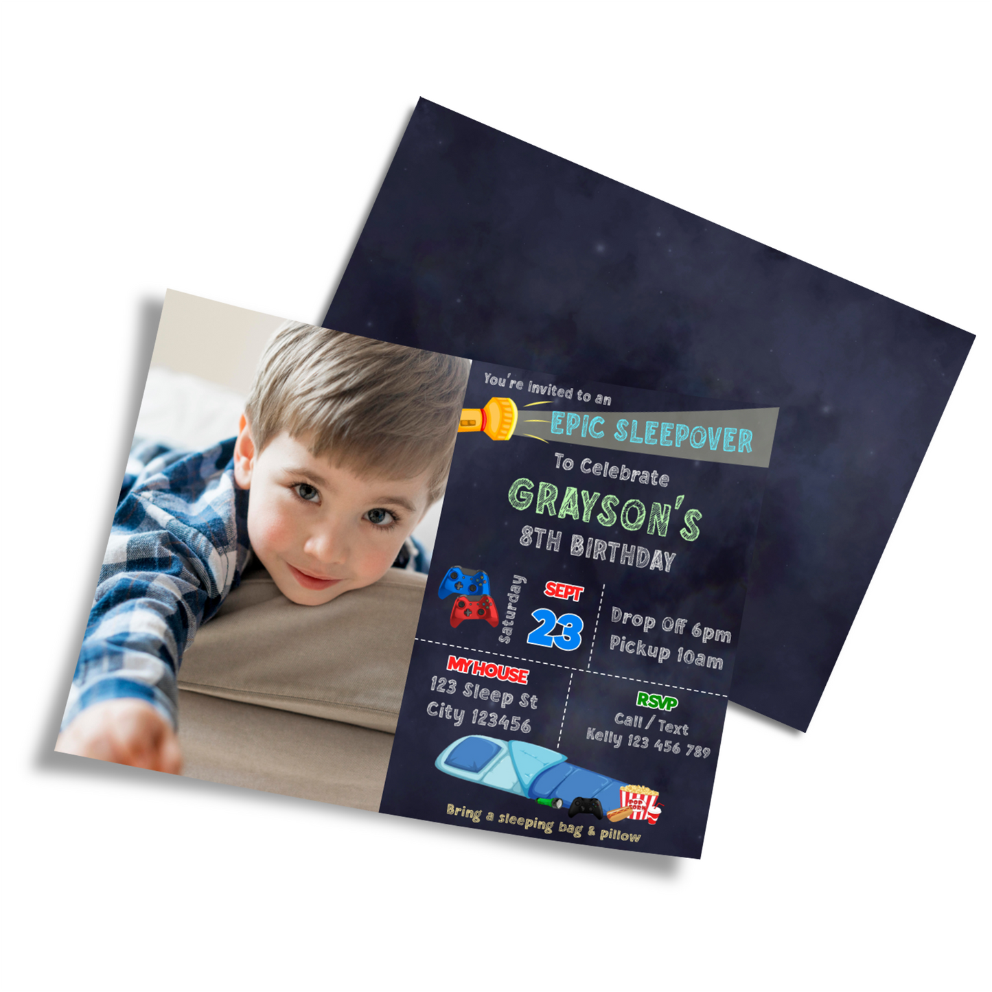 Personalized Photo Card Invitations for a Sleepover Party