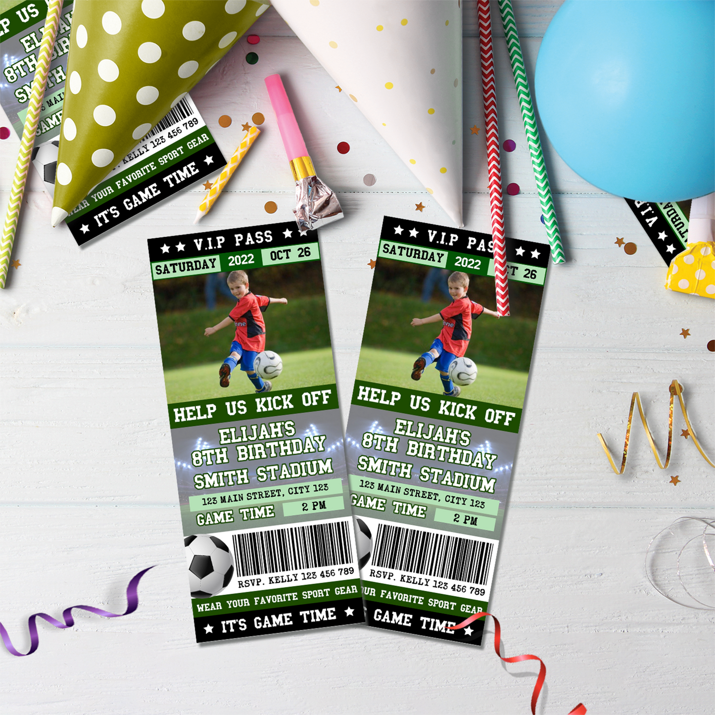 Personalized Soccer Photo Ticket Invitations