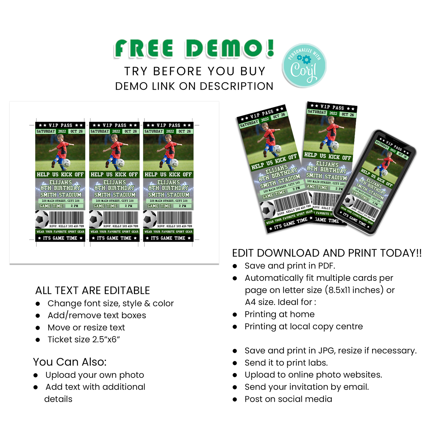 Create Lasting Memories with Our Soccer Personalized Photo Ticket Invitations - A Great Way to Commemorate Your Soccer-Themed Event!