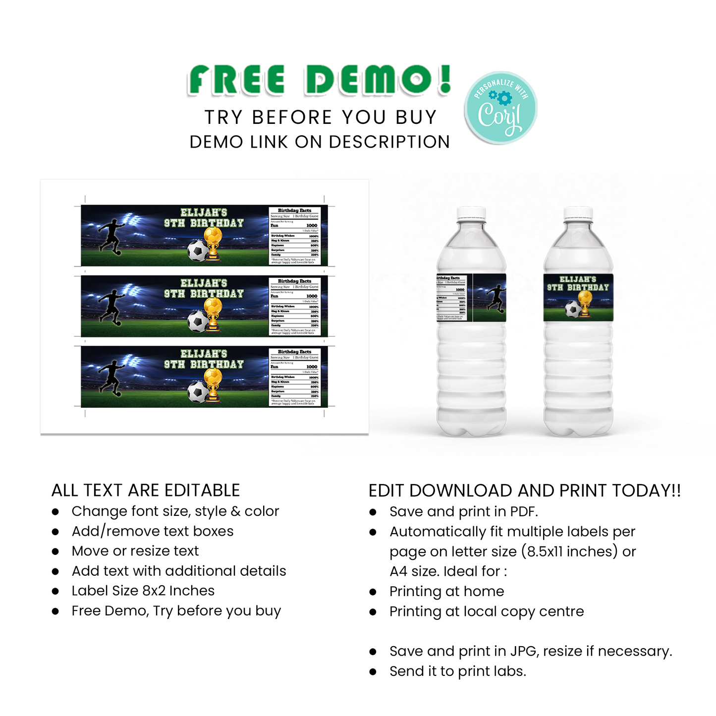 Stay Hydrated in Style with Our Soccer Water Bottle Label - Perfect for Every Soccer Fan!