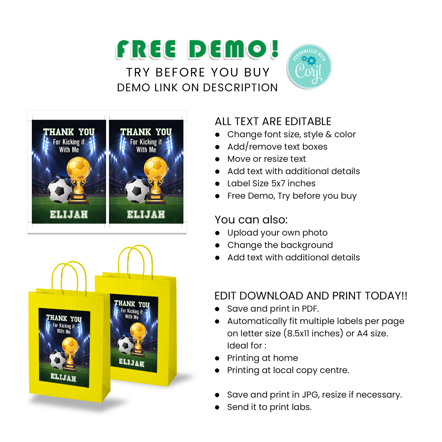 Make Your Gifts Stand Out with Our Soccer Gift Bag Label - A Fun and Unique Way to Package Your Party Favors!