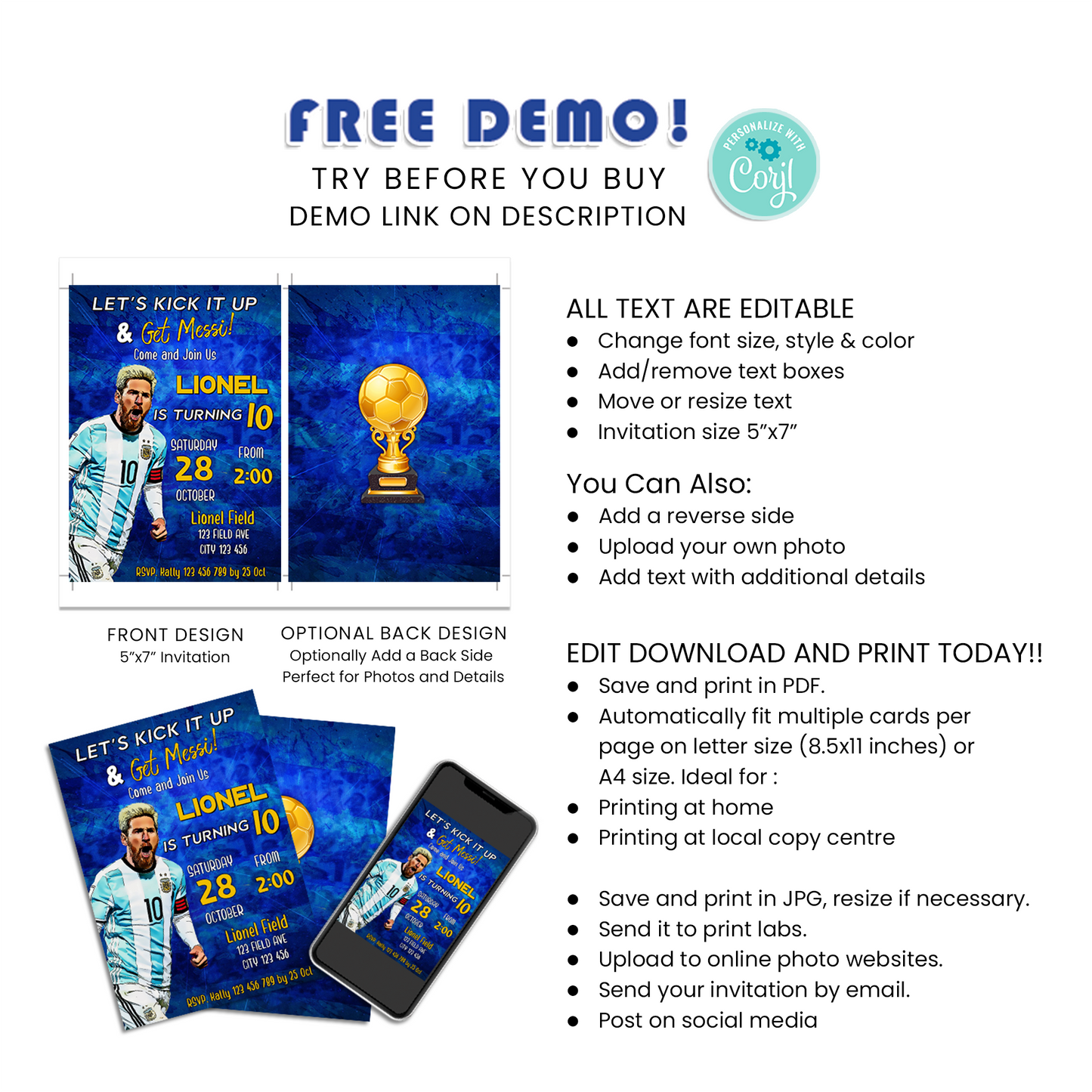 Lionel Messi Personalized Birthday Card Invitations - Kickstart Your Celebrations in Style