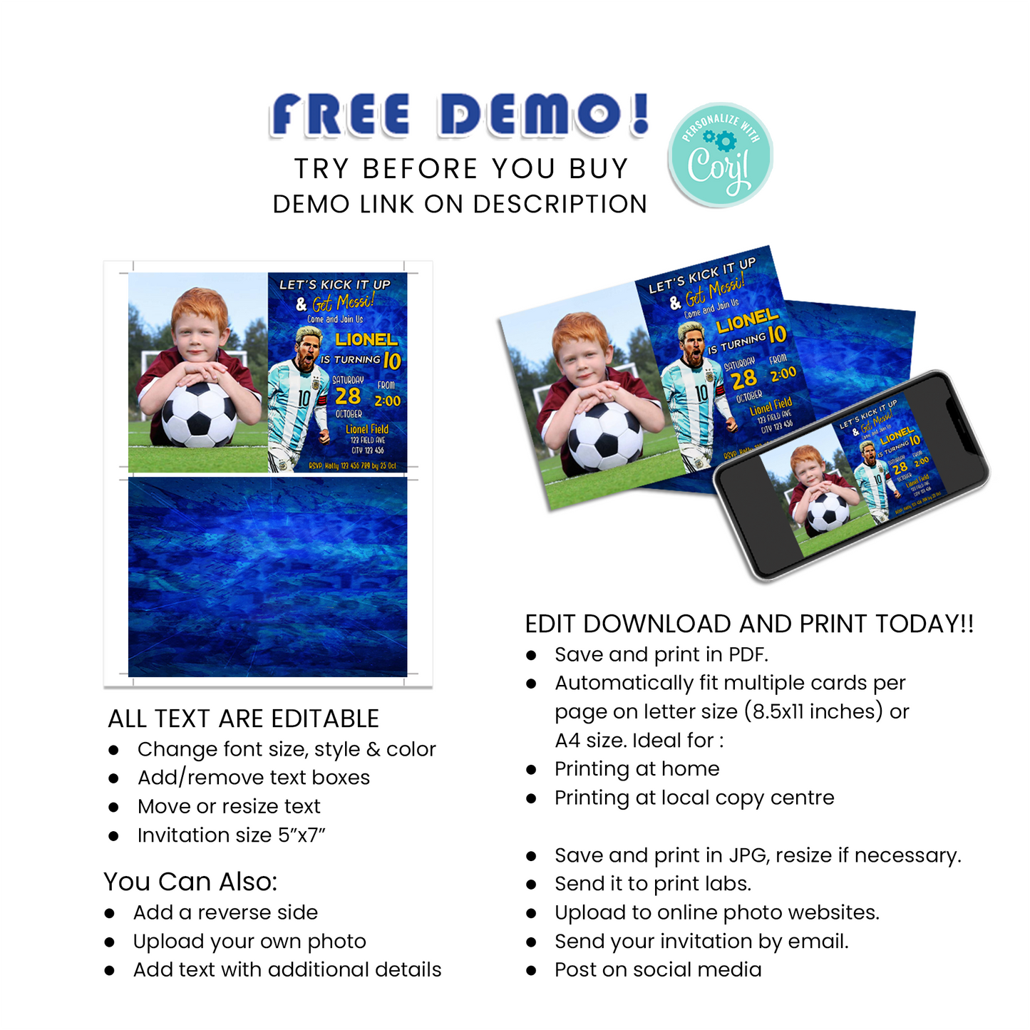 Lionel Messi Personalized Photo Card Invitations - Capture Memories of Your Special Day