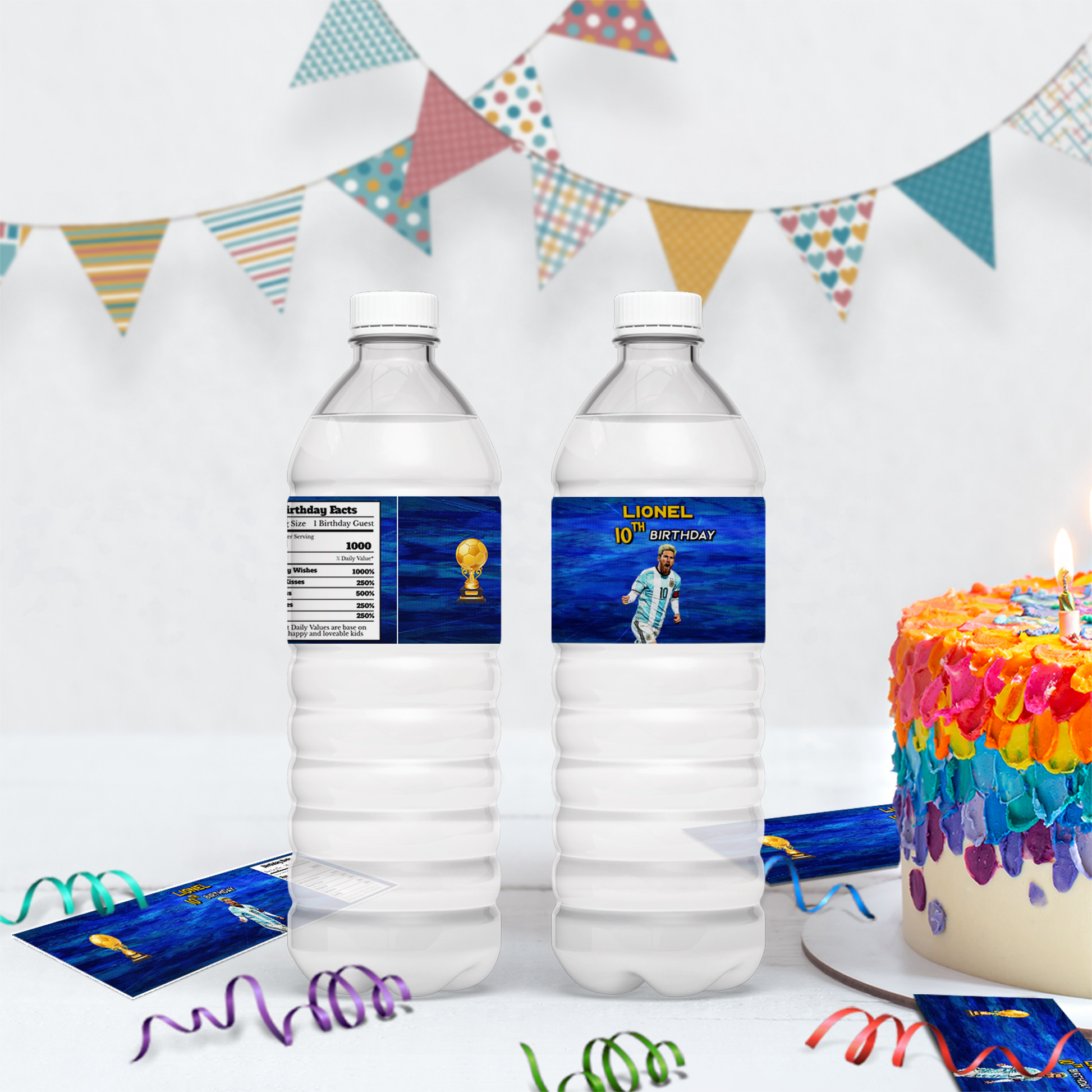 Water bottle label featuring Lionel Messi