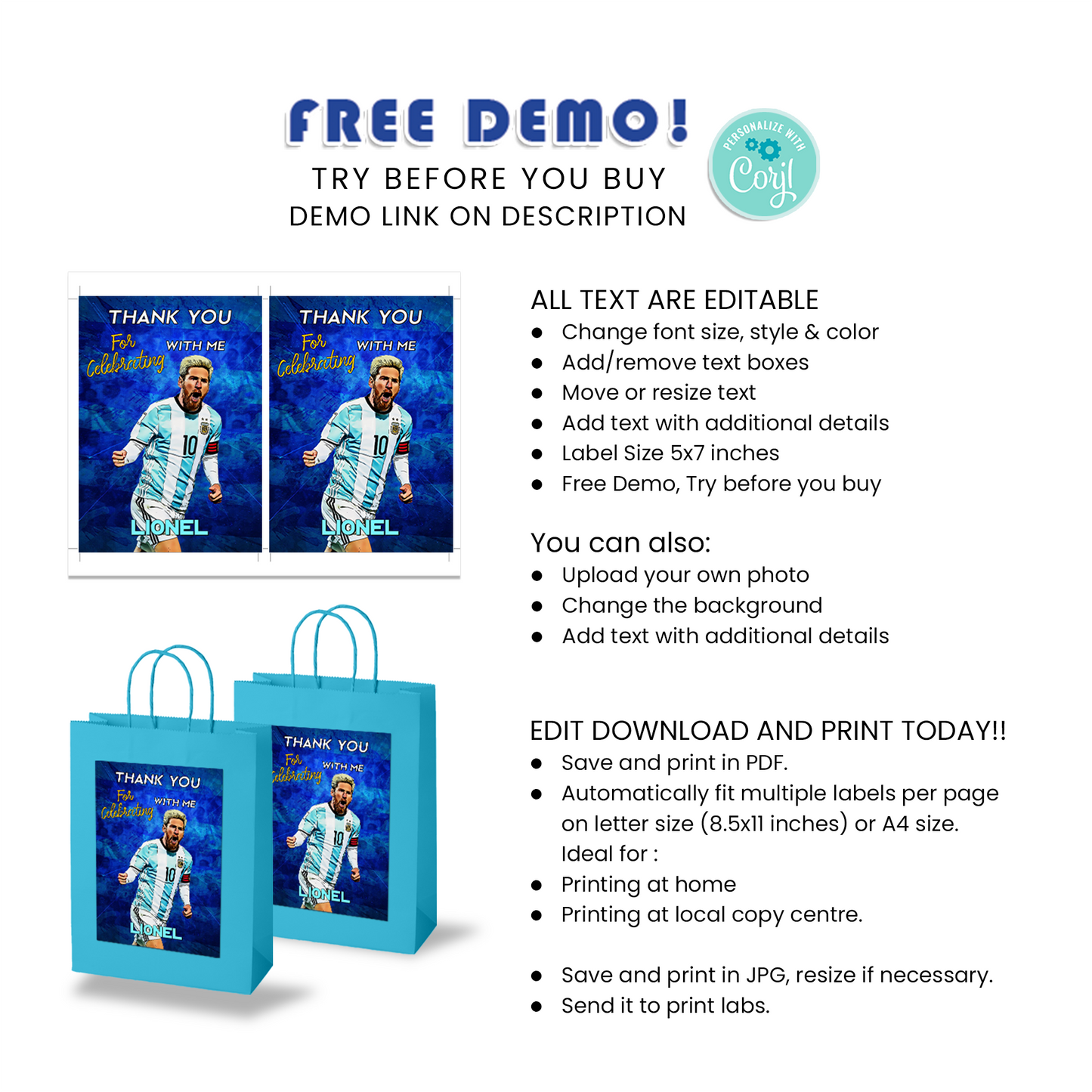 Lionel Messi Gift Bag Label - Make Your Gifts Stand Out