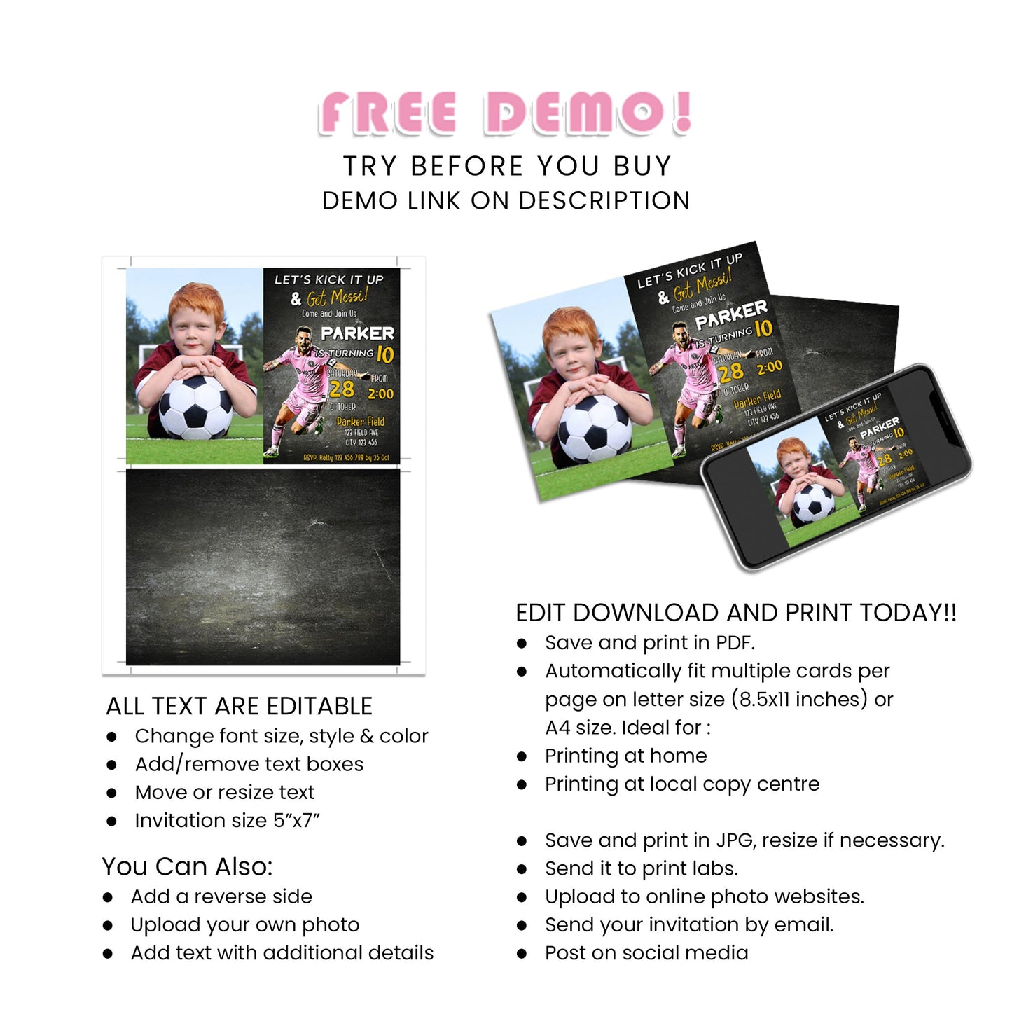 Lionel Messi Personalized Photo Card Invitations - Capture Memories of Your Special Day