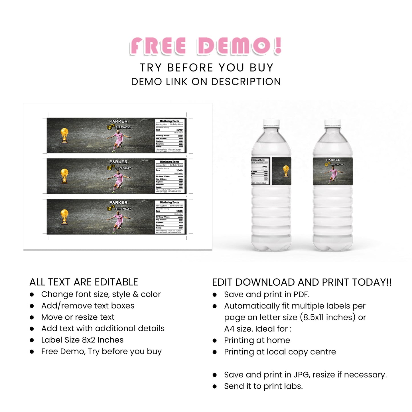 Lionel Messi Water Bottle Label - Keep Your Guests Hydrated in Style