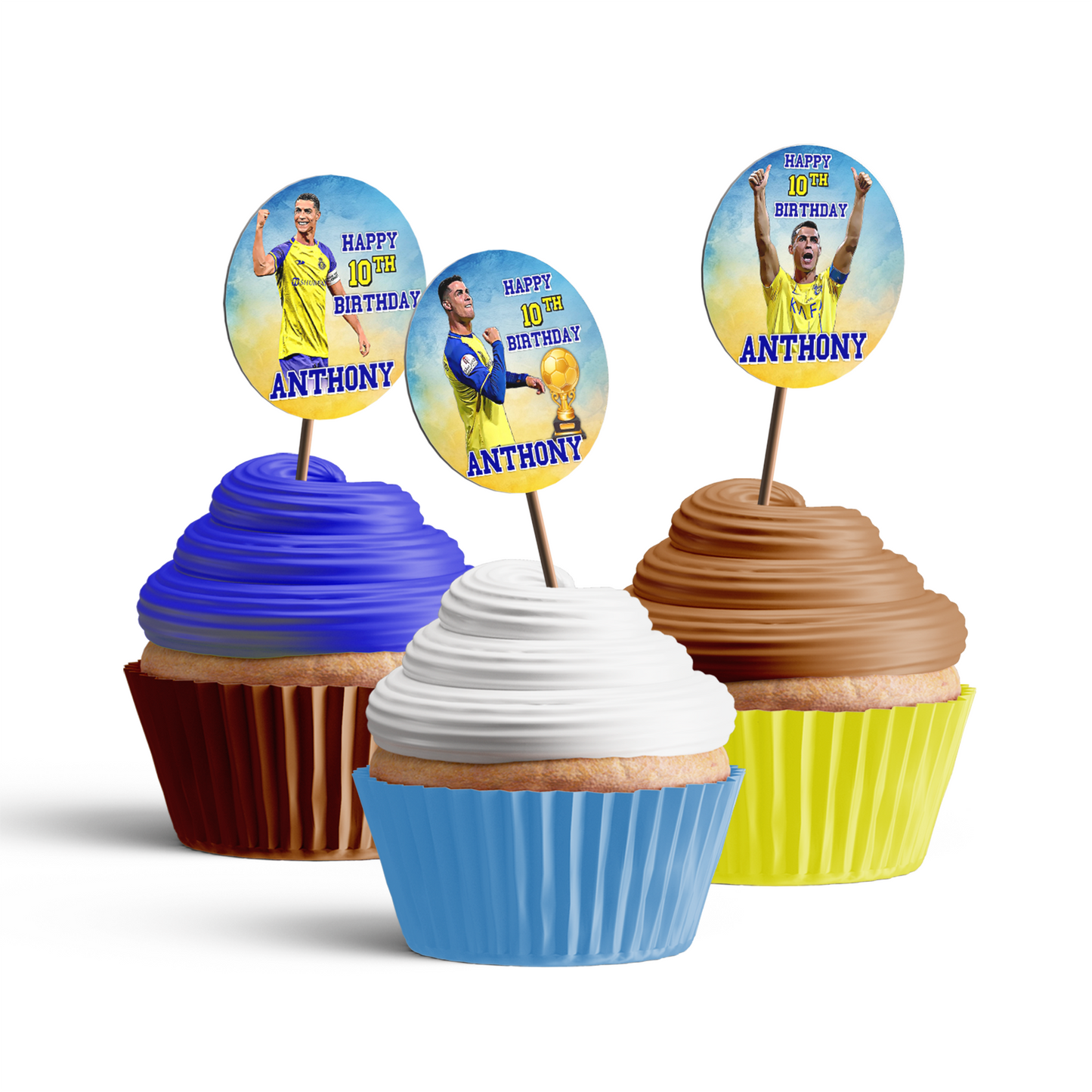 Personalized cupcakes toppers with Cristiano Ronaldo design