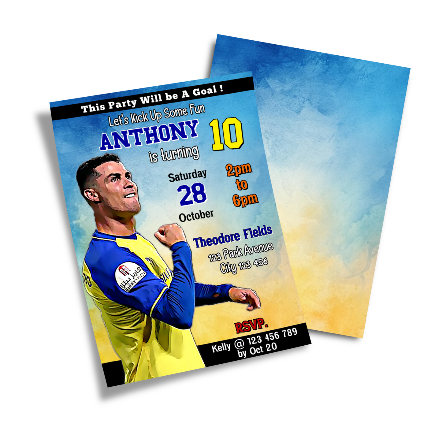 Personalized birthday card invitations featuring Cristiano Ronaldo