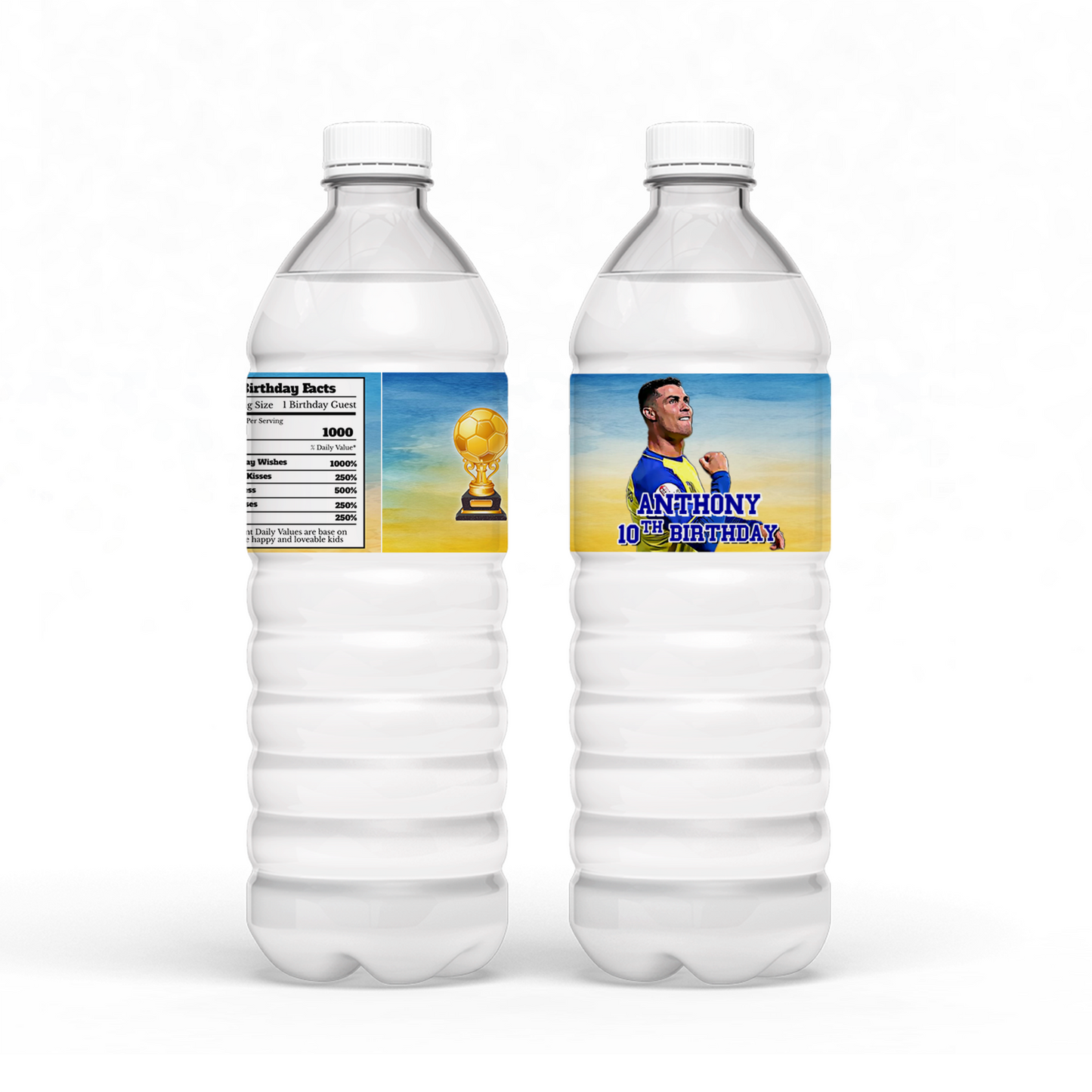Water bottle label featuring Cristiano Ronaldo