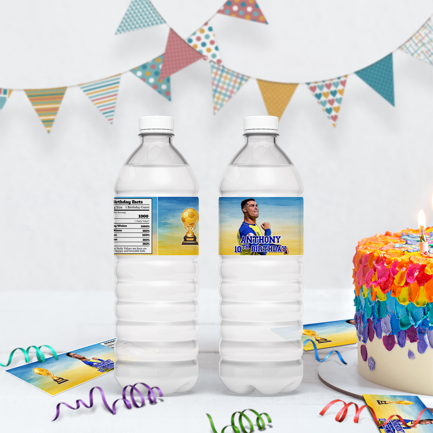 Water bottle label featuring Cristiano Ronaldo