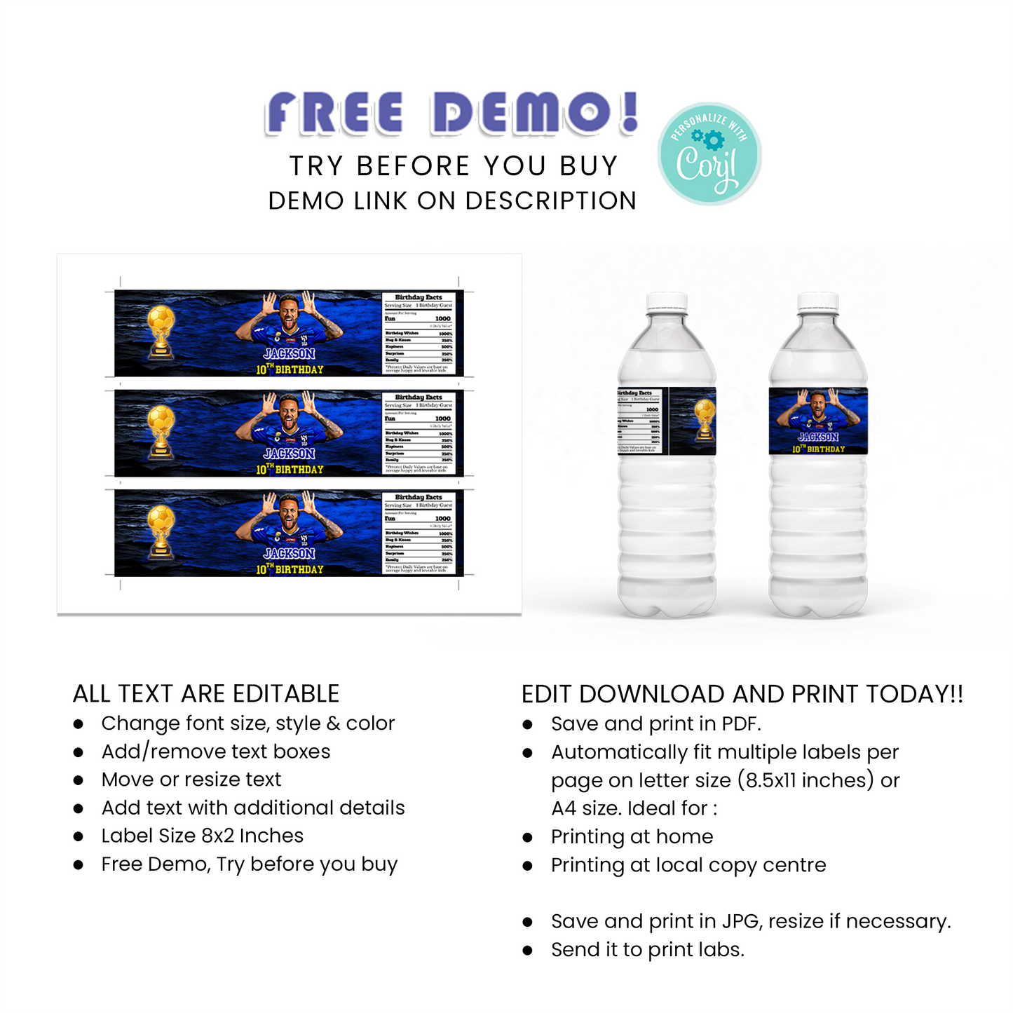 Neymar Water Bottle Label - Keep Your Guests Hydrated in Style