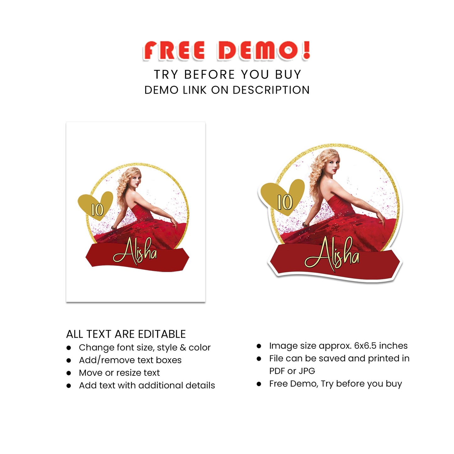 Taylor Swift Themed Personalized Cake Toppers - Perfect for Birthday Parties