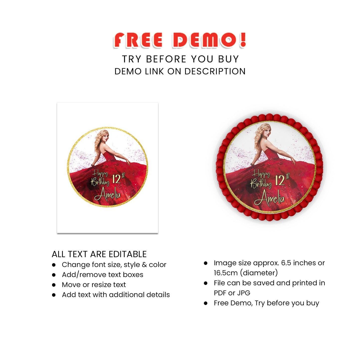 Round Taylor Swift Personalized Cake Images - Add a Personal Touch to Your Cake