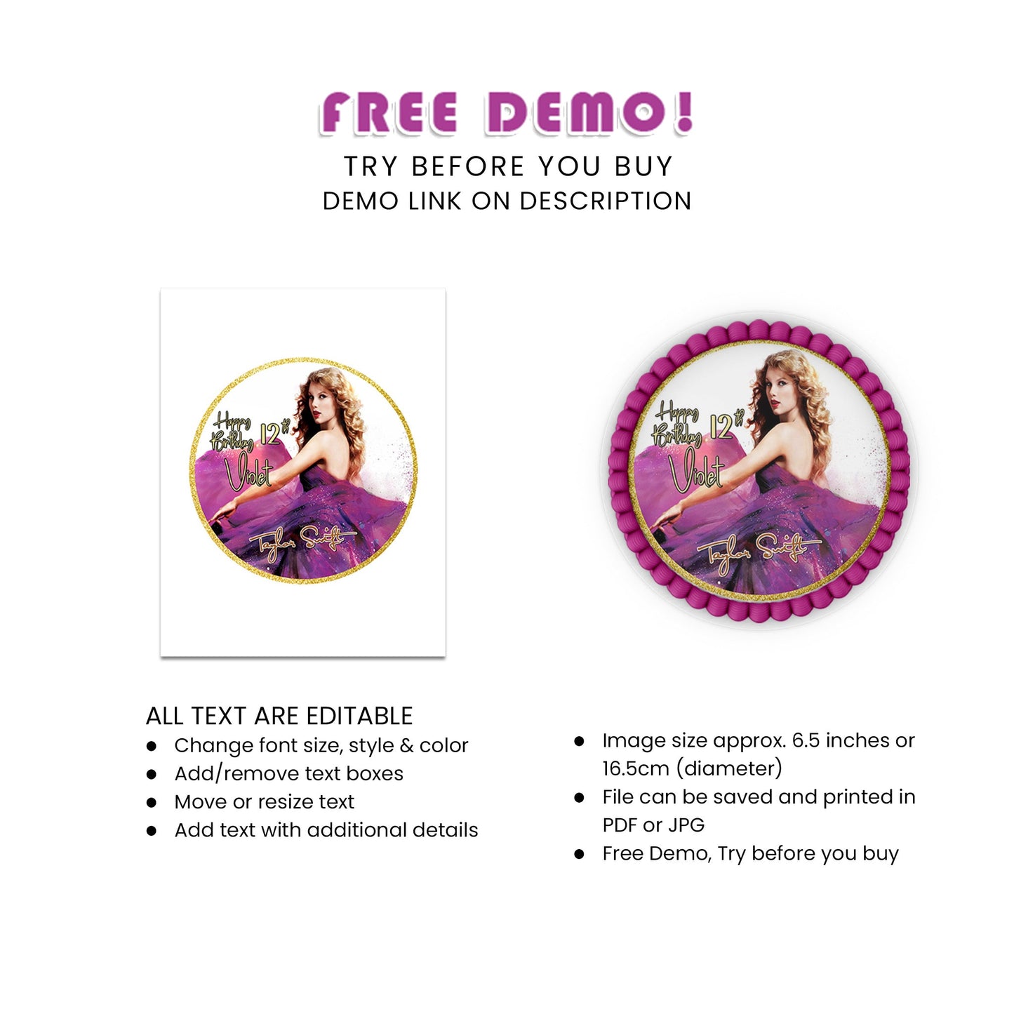 Round Taylor Swift Personalized Cake Images - Add a Personal Touch to Your Cake