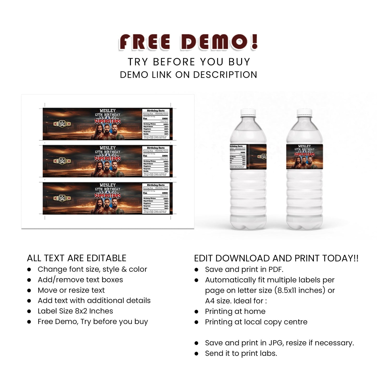 WWE WrestleMania Water Bottle Label - Stay Hydrated in Style