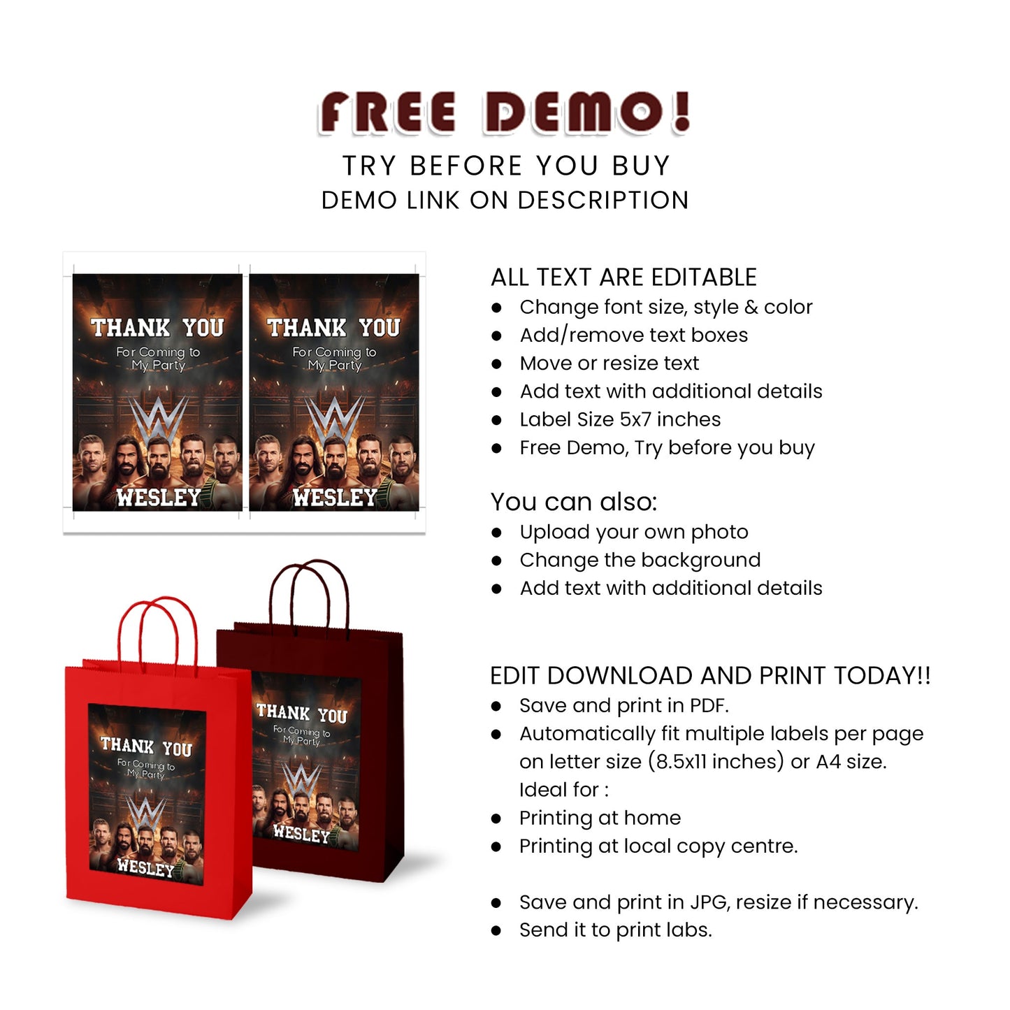 WWE WrestleMania Goddy Bag Label - Give Your Guests a Memorable Gift