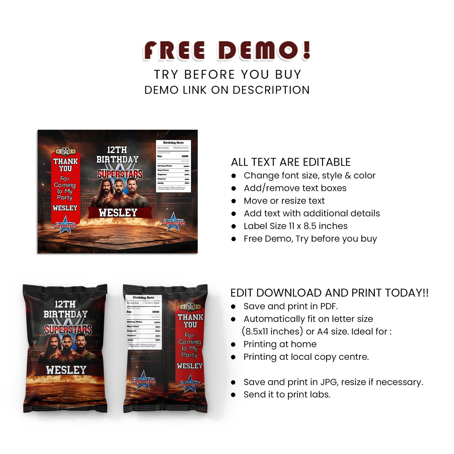 WWE WrestleMania Chips Bag Label - Add a Wrestling Touch to Your Snacks