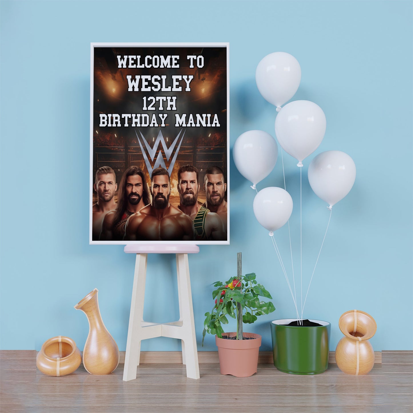 WWE WrestleMania Birthday Decorations, WWE Party Supplies, Royal Rumble Themed, Pro Wrestling Digital Template, Editable WWE WrestleMania Image SVG PNG