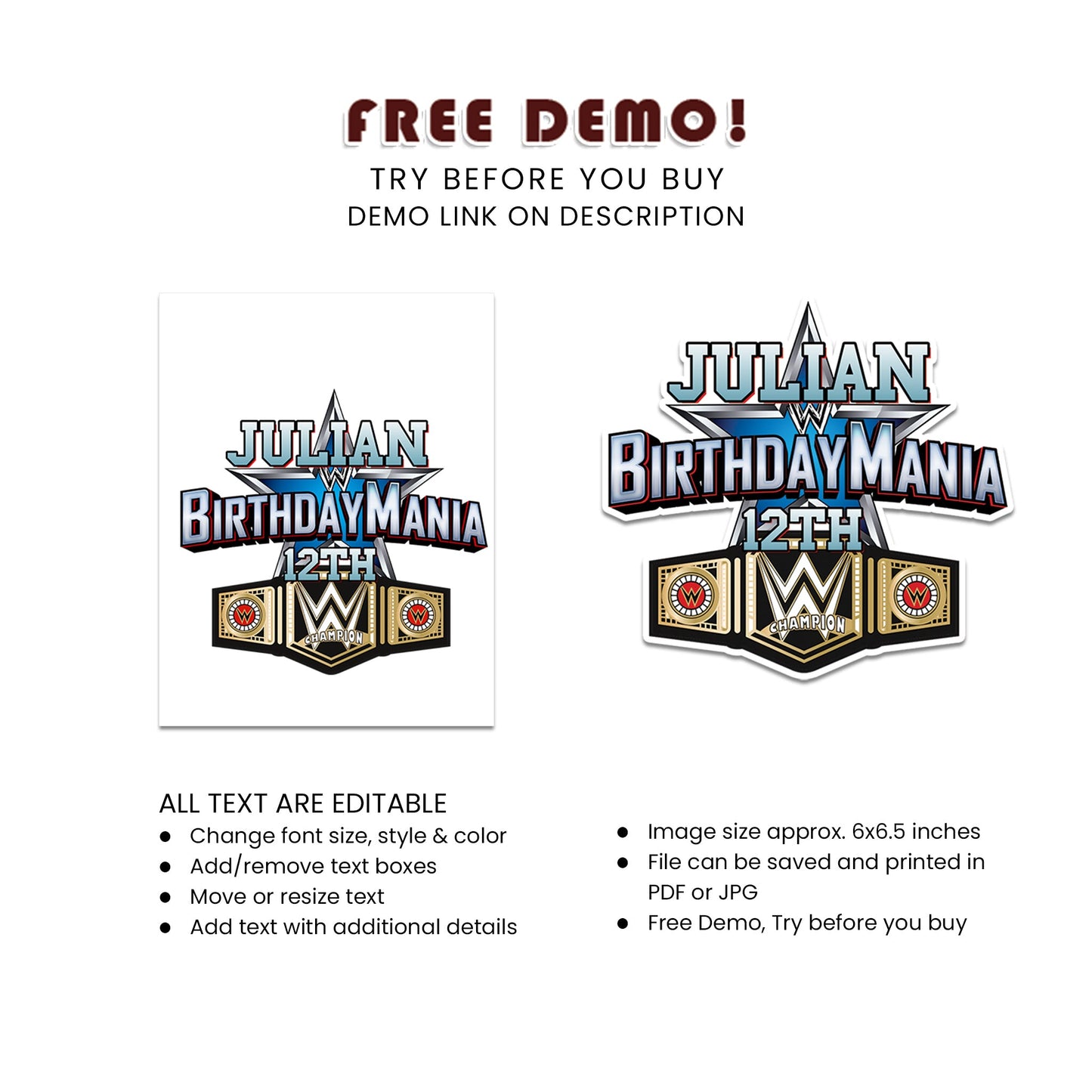 Personalized Birthday Mania Cake Toppers - Unique, Customizable, Perfect for Wrestling Fans