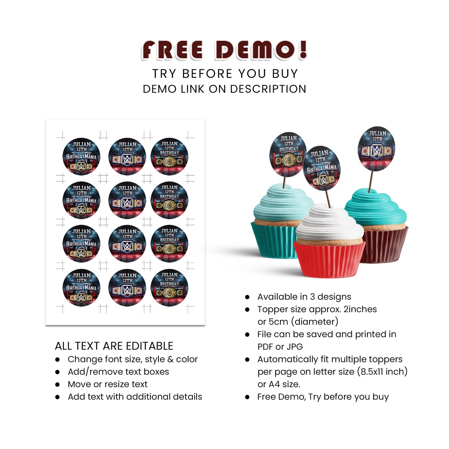 Birthday Mania Personalized Cupcakes Toppers - Make Your Cupcakes Stand Out