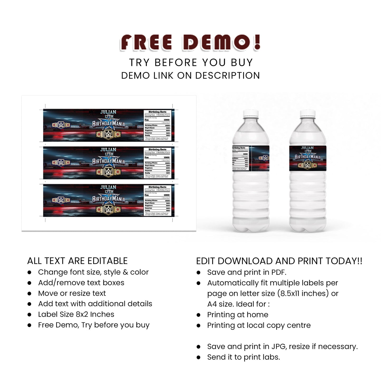Birthday Mania Water Bottle Label - Stay Hydrated in Style