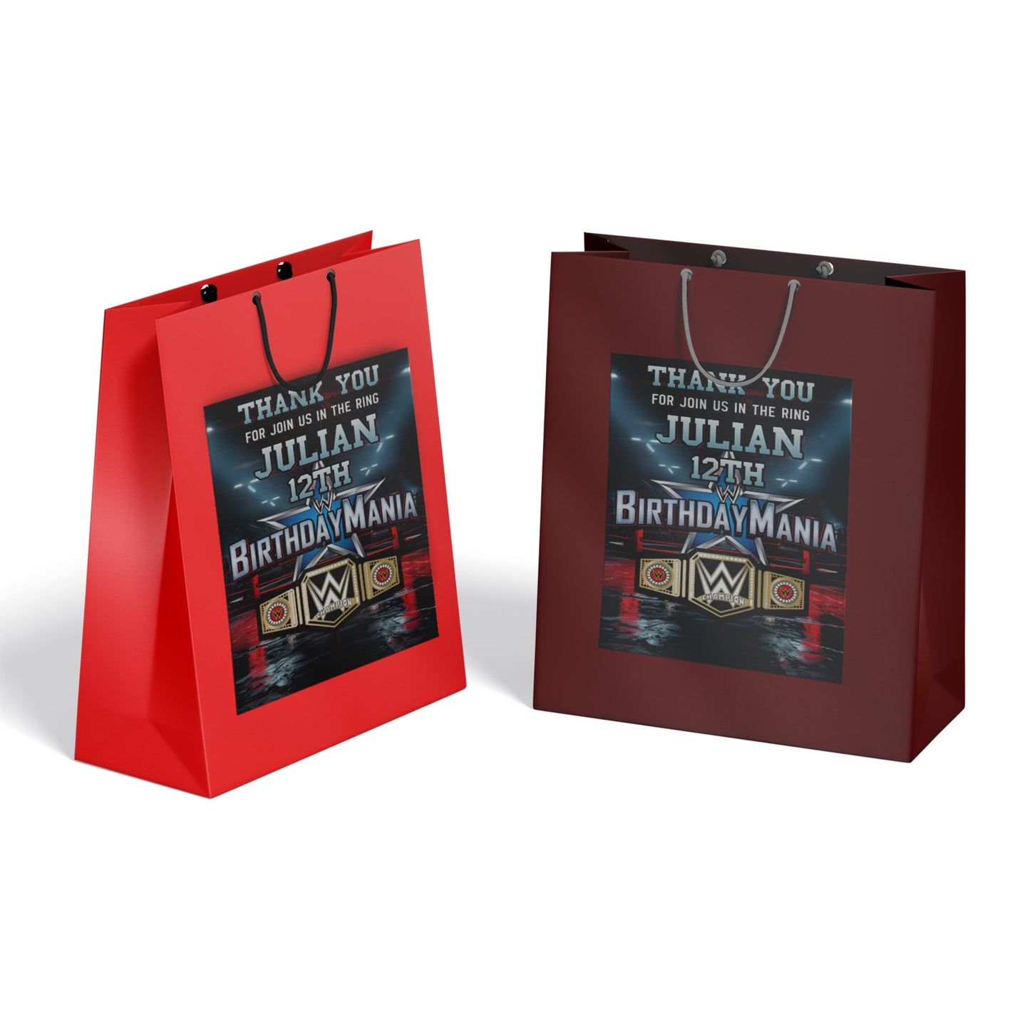 WWE Birthday Mania themed goody bag label