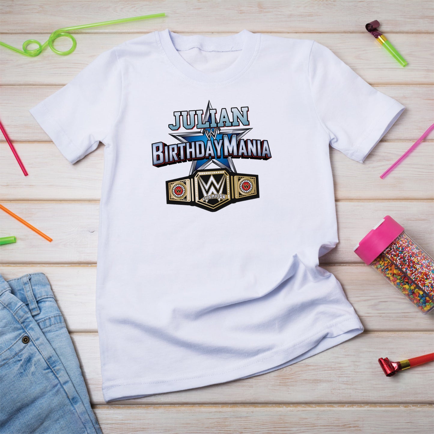 WWE WrestleMania Birthday Decorations, WWE Party Supplies, Birthday Mania Themed, Pro Wrestling Digital Template, Editable WWE WrestleMania Image SVG PNG