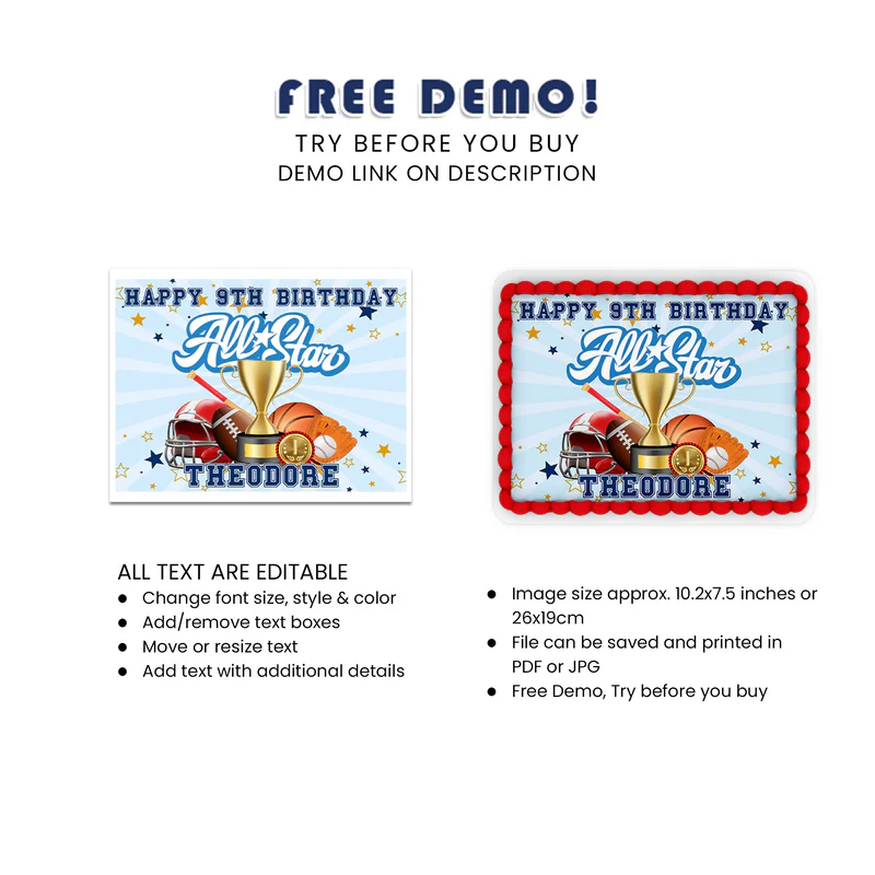 All Star Sports Personalized Icing Sheet Cake Topper Images