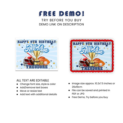 All Star Sports Personalized Icing Sheet Cake Topper Images
