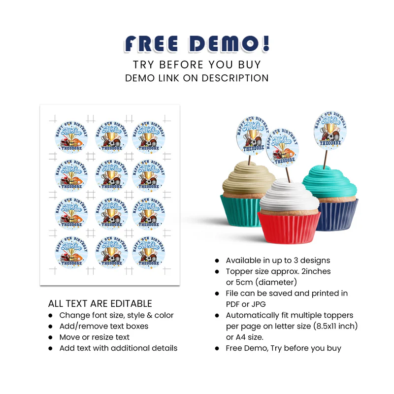 Buy All Star Sports Personalized Cupcakes Toppers